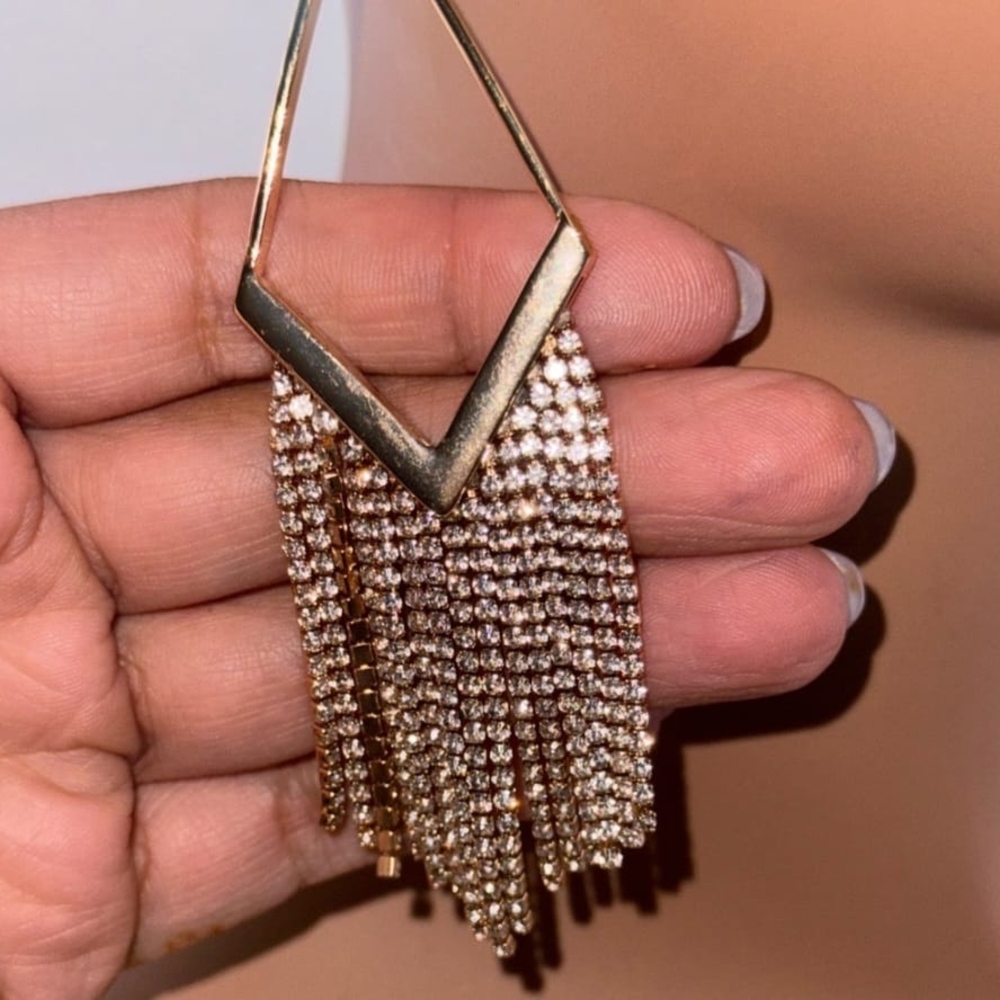 10K Yellow Gold Vermeil 925 Tassel Swaroski Crystal Dangling Earrings
